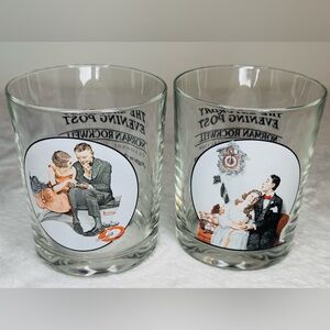 Set of 2 Norman Rockwell Saturday Evening Post Glasses, Vintage Barware Tumblers